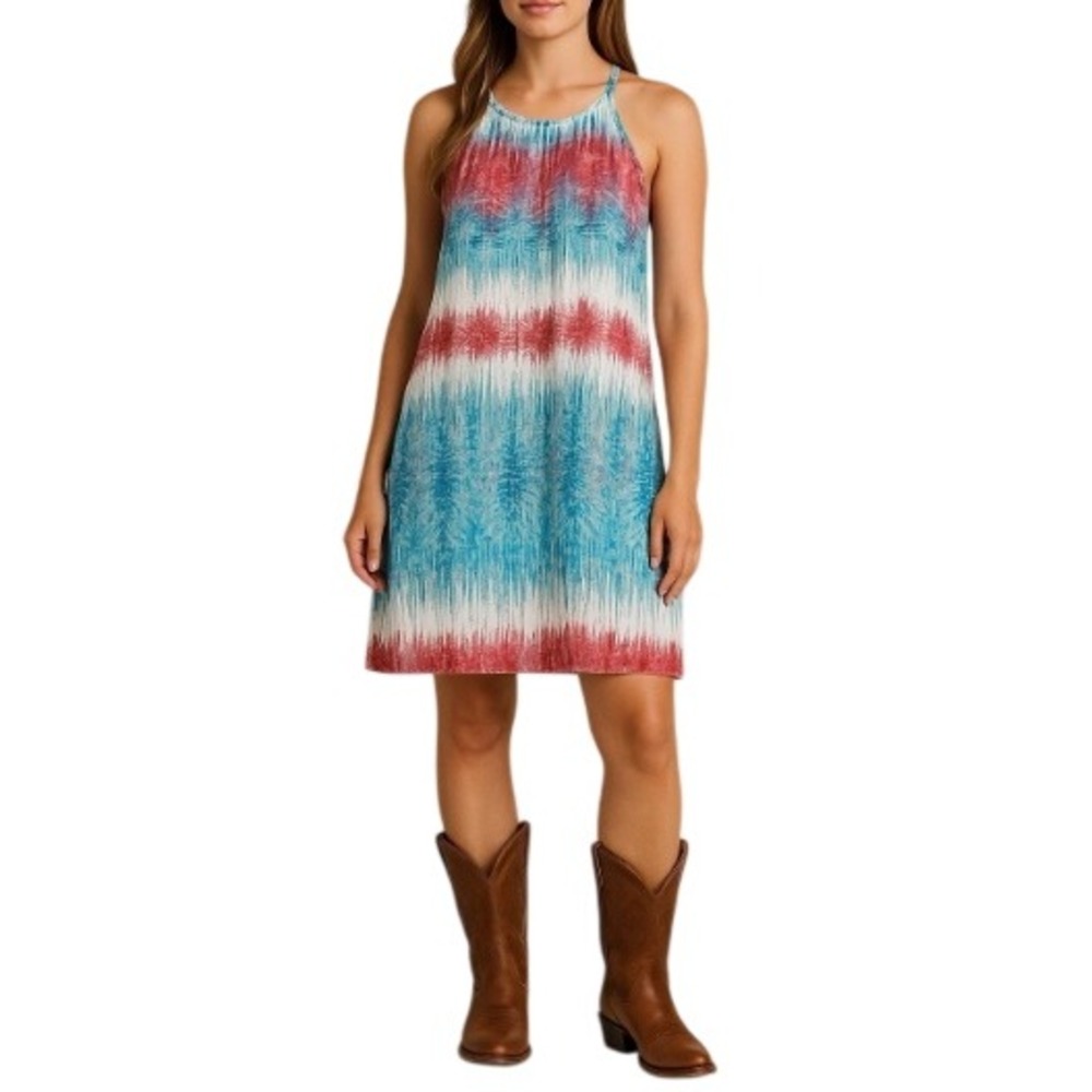 Ariat Women's Multi Ikat Southwestern Boho Halter Blissful Mini Dress Size M NWT
